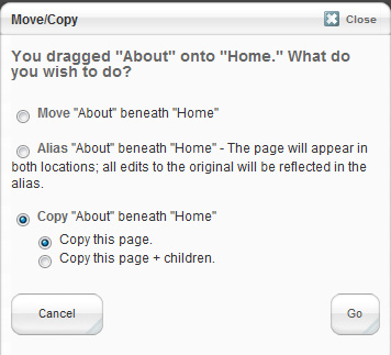 Move/Copy popup